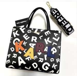 NWT Karl Lagerfeld Paris Maybelle Satchel Scattet Letter Tote